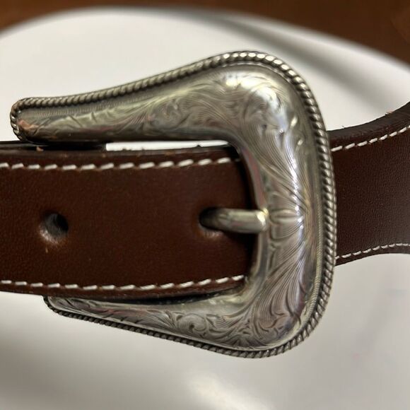 Genuine Top Grain Leather Brown Cowboy Western Stitching Silver Hardware 45/2XL - Picture 3 of 16
